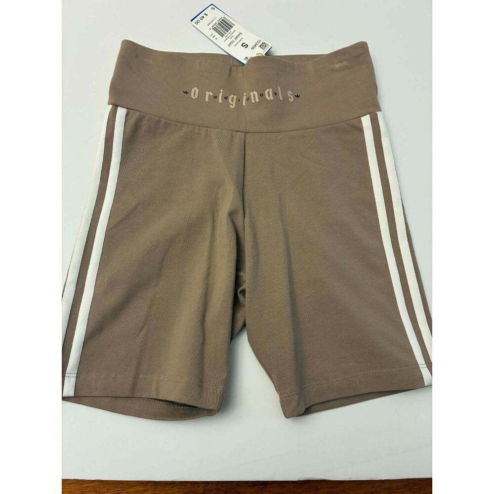 Adidas Originals Short Tights Womens S Chalky Brown 3 Stripe Biker Shorts NWT